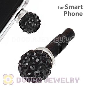 8mm Black Czech Crystal Ball Cute Plugy Earphone Jack Accessory