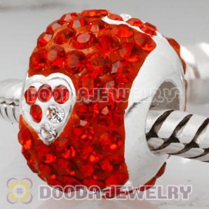 925 Sterling Silver Charm Beads With Heart Red Austrian Crystal 