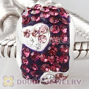 925 Sterling Silver Charm Beads With Heart Lilac Austrian Crystal