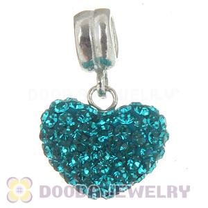 Sterling Silver European Dangle Blue Austrian Crystal Heart Charm Beads