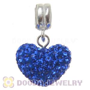 Sterling Silver European Dangle Blue Austrian Crystal Heart Charm Beads