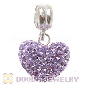 Sterling Silver European Dangle Violet Austrian Crystal Heart Charm Beads