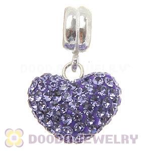 Sterling Silver European Dangle Purple Austrian Crystal Heart Charm Beads