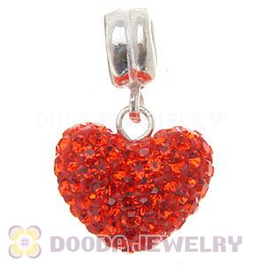 Sterling Silver European Dangle Red Austrian Crystal Heart Charm Beads