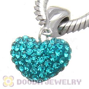 Sterling Silver European Dangle Blue Austrian Crystal Heart Charm Beads