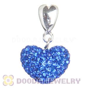 Sterling Silver European Dangle Blue Austrian Crystal Heart Charm Beads