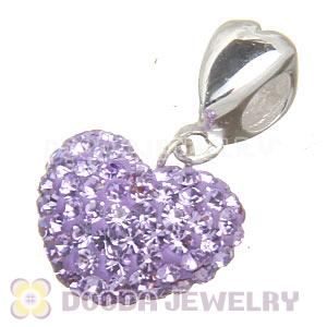 Sterling Silver European Dangle Violet Austrian Crystal Heart Charm Beads