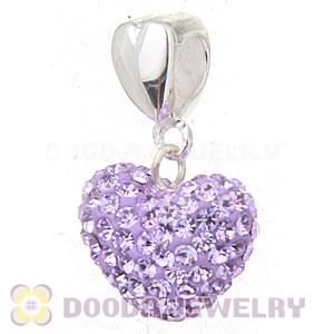 Sterling Silver European Dangle Violet Austrian Crystal Heart Charm Beads