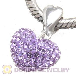 Sterling Silver European Dangle Violet Austrian Crystal Heart Charm Beads