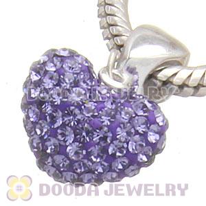 Sterling Silver European Dangle Purple Austrian Crystal Heart Charm Beads
