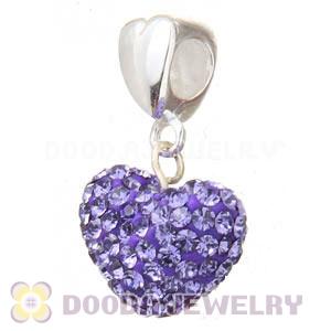 Sterling Silver European Dangle Purple Austrian Crystal Heart Charm Beads