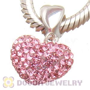 Sterling Silver European Dangle Pink Austrian Crystal Heart Charm Beads