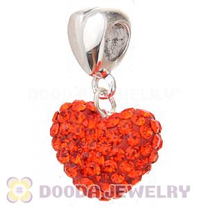 Sterling Silver European Dangle Red Austrian Crystal Heart Charm Beads