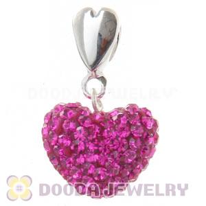 Sterling Silver European Dangle Fushia Austrian Crystal Heart Charm Beads