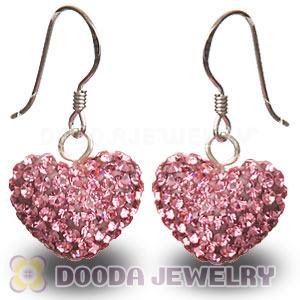 Pave Pink Czech Crystal Sterling Silver Heart Earrings Wholesale