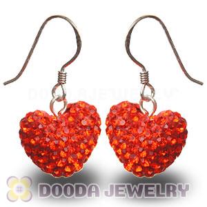 Pave Red Czech Crystal Sterling Silver Heart Earrings Wholesale