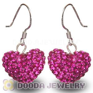 Pave Fushia Czech Crystal Sterling Silver Heart Earrings Wholesale