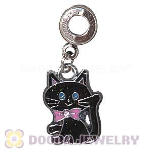 Platinum Plated Alloy European Enamel Black Cat Charms Wholesale