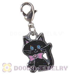 Platinum Plated Alloy Enamel European Jewelry Black Cat Charms Wholesale 