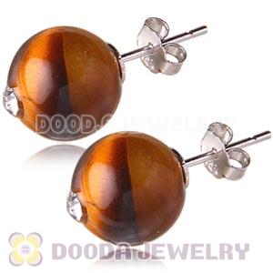 10mm Tiger Eye Sterling Silver Stud Earrings Wholesale