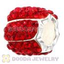 925 Sterling Silver Jeweled Petals Bead With Red Austrian Crystal
