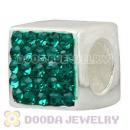 Sterling Silver European Green Austrian Crystal Dice Cube Beads