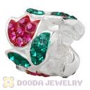 925 Sterling Silver Tulip Charm Beads With Red Austrian Crystal