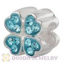 925 Sterling Silver Four Leaf Clover Charm Beads With Cyan Austrian Crystal