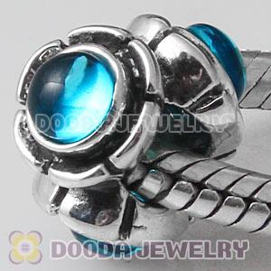European Style Silver Beads with 3 Blue Eye CZ Stone