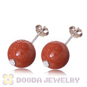 8mm Golden Stone Sterling Silver Stud Earrings Wholesale