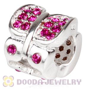 Sterling Silver Flutter Sky Bead with Fuchsia Austrian Crystal