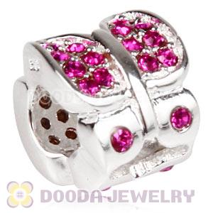 Sterling Silver Flutter Sky Bead with Fuchsia Austrian Crystal