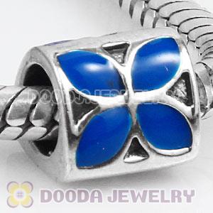 925 Sterling Silver Jewelry 4 Petal Flower Bead with Blue Enamel