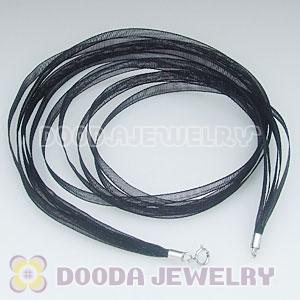 42cm Charm Jewelry Black Silk Necklace with sterling silver clasp