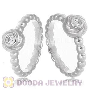 Platinum Plated Stackable Blooming Rose Ring With Austrian Crystal Diamond