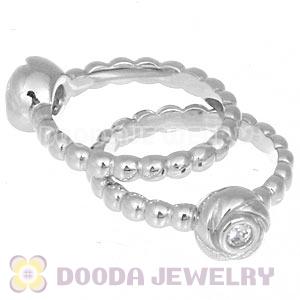 Platinum Plated Stackable Blooming Rose Ring With Austrian Crystal Diamond