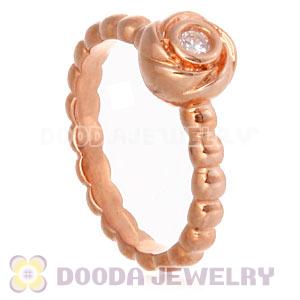 Rose Gold Plated Stackable Blooming Rose Ring With Austrian Crystal Diamond