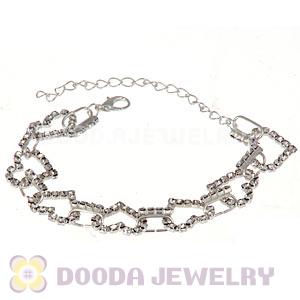 Silver Plated Alloy Crystal Heart Bracelet Chain With Lobster Clasp 