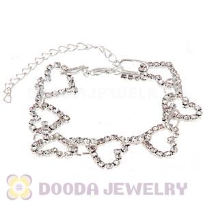 Silver Plated Alloy Crystal Heart Bracelets Chain Wholesale With Lobster Clasp
