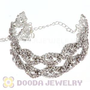 Silver Plated Crystal Alloy Bracelet Chain With Lobster Clasp Wholesale