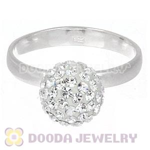 10mm White Czech Crystal Ball 925 Sterling Silver Rings Wholesale