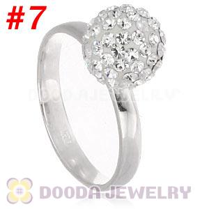 10mm White Czech Crystal Ball 925 Sterling Silver Rings Wholesale