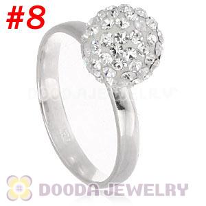 10mm White Czech Crystal Ball 925 Sterling Silver Rings Wholesale