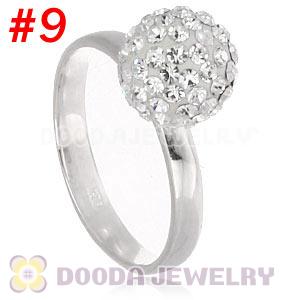 10mm White Czech Crystal Ball 925 Sterling Silver Rings Wholesale