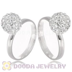 10mm White Czech Crystal Ball 925 Sterling Silver Rings Wholesale