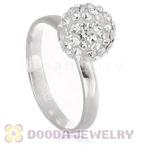 10mm White Czech Crystal Ball 925 Sterling Silver Rings Wholesale