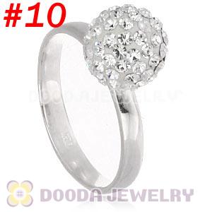 10mm White Czech Crystal Ball 925 Sterling Silver Rings Wholesale