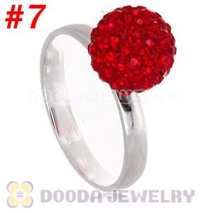 10mm Red Czech Crystal Ball 925 Sterling Silver Rings Wholesale