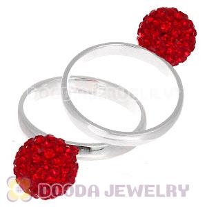 10mm Red Czech Crystal Ball 925 Sterling Silver Rings Wholesale