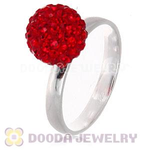 10mm Red Czech Crystal Ball 925 Sterling Silver Rings Wholesale